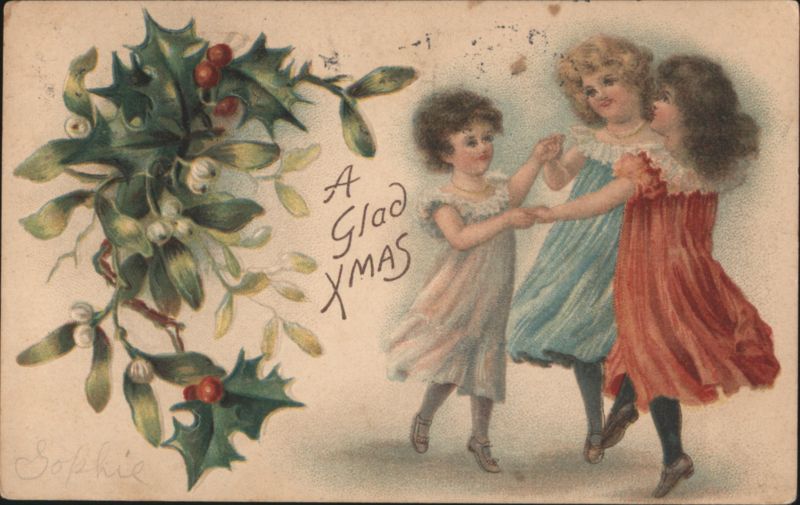 Three Girls Dancing, Holly & Mistletoe, 'A Glad Xmas' Greeting
