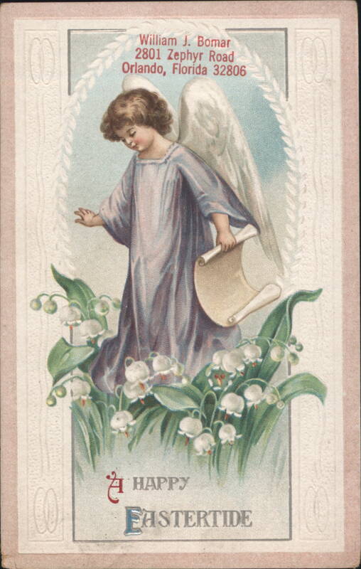 Angel Kneeling with Scroll and Lily of the Valley for Happy Eastertide