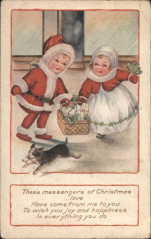 Children Dressed as Santa & Girl with Basket of Toys, S. Claus Toys Shop