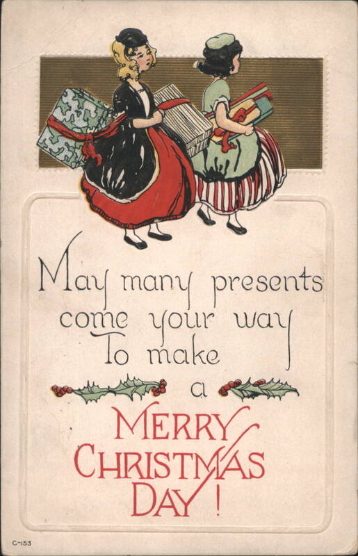 Women Carrying Christmas Presents with Holiday Greeting
