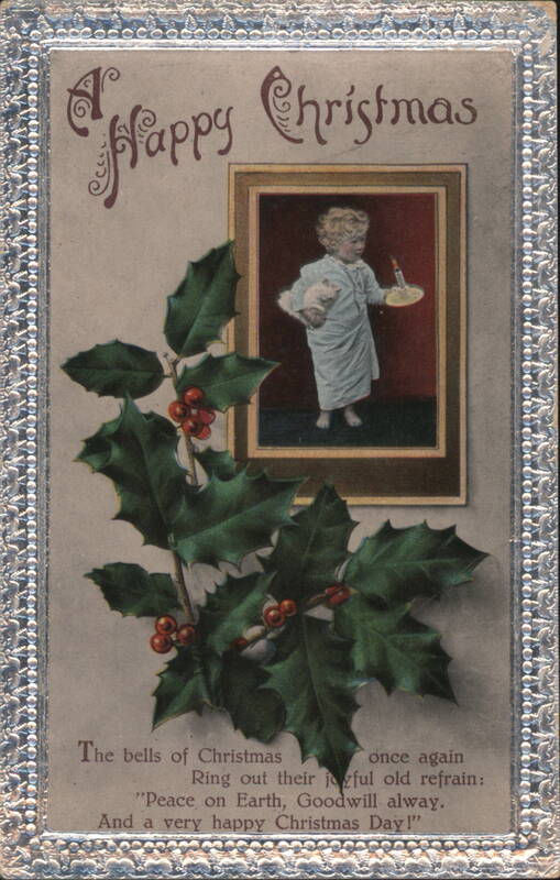 A Happy Christmas, Child with Candle and Holly Children