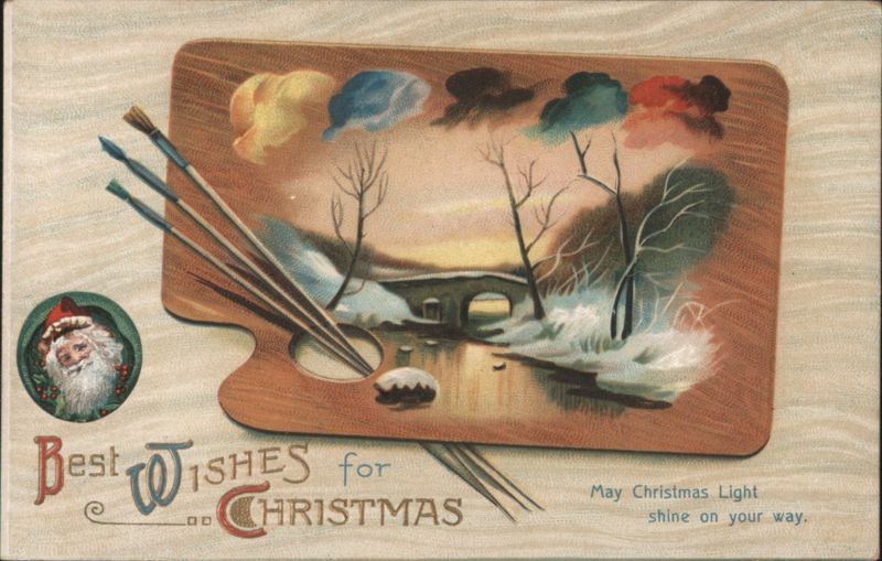 Christmas Wishes, Painter's Palette with Winter Landscape Scene