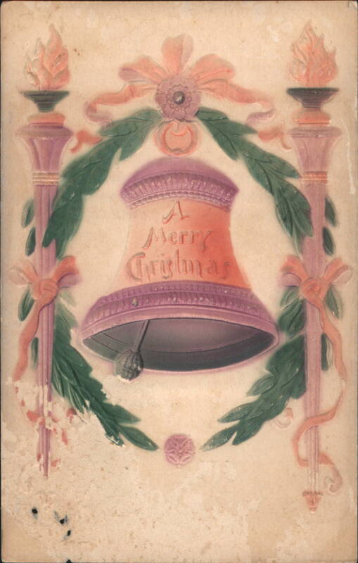 A Merry Christmas Bell with Torches, Wreath & Ribbons