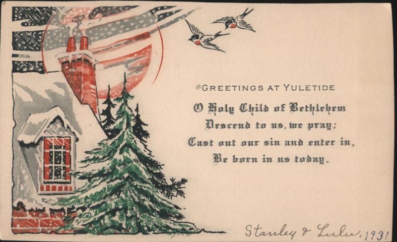 Christmas Greetings, O Holy Child of Bethlehem, Snowy House, Birds