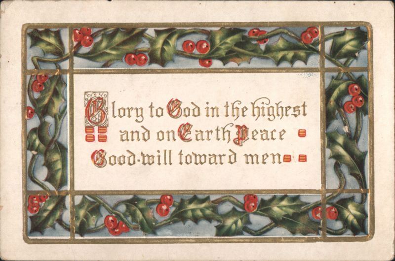 Glory to God in the Highest Christmas Greeting with Holly and Berries Border