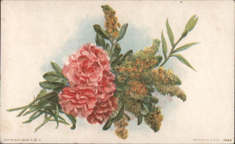 Bouquet of Pink Carnations and Greenery, 1909 Flowers
