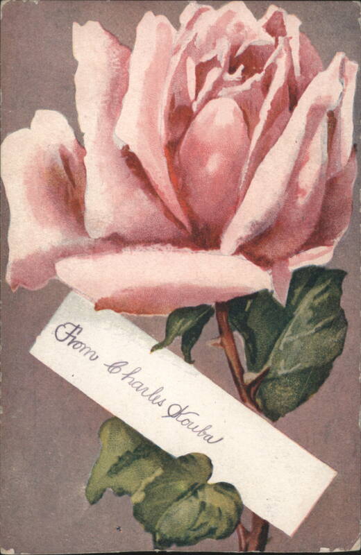 Pink Rose with Handwritten 'From Charles Kouba' Message