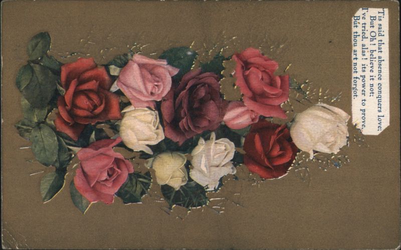 Roses Bouquet with Love Poem 'Absence Conquers Love'