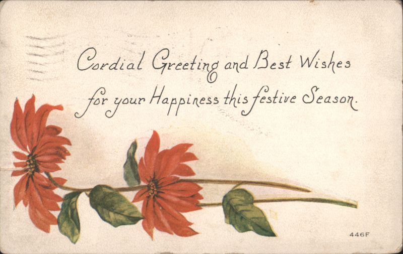 Poinsettia Flowers Cordial Greeting & Best Wishes Festive Season
