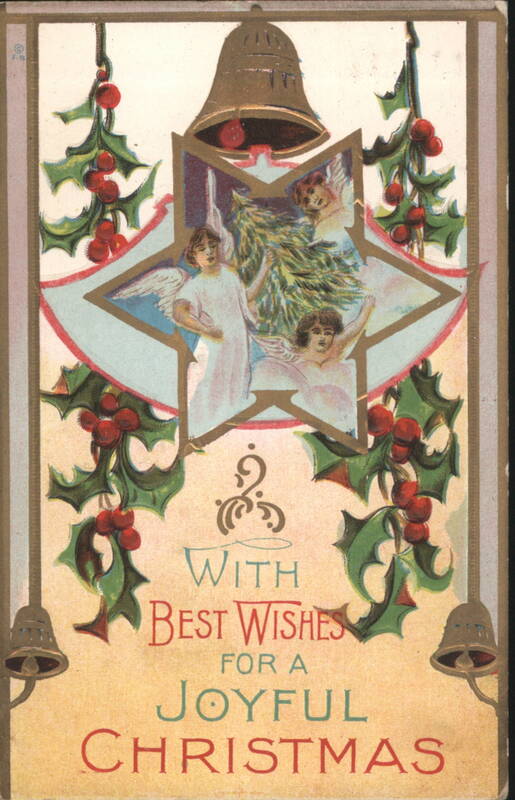 Christmas Angels with Holly and Bells, A Joyful Christmas Greeting