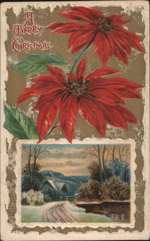 Merry Christmas Poinsettias & Snowy Winter Landscape