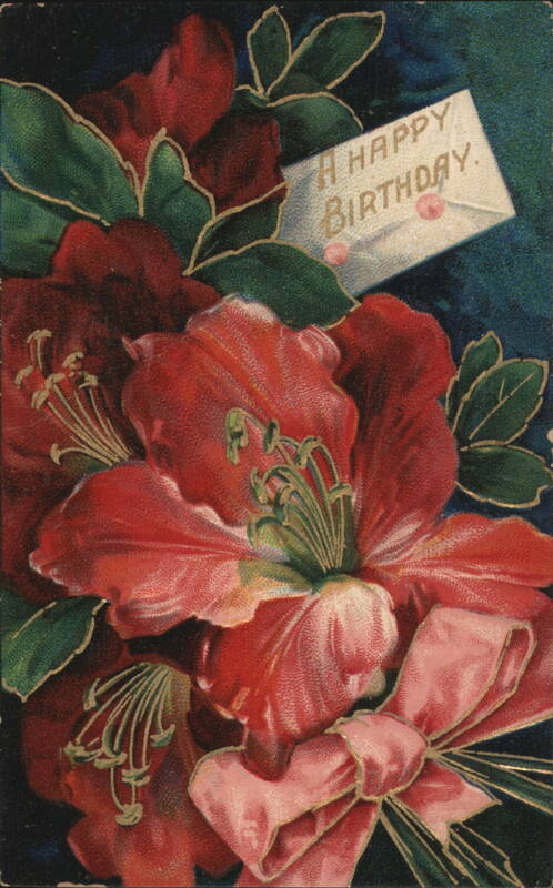 Happy Birthday Red Flowers & Pink Bow Floral Greeting
