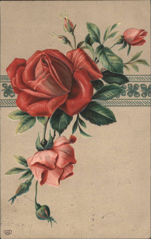 Red and Pink Roses Floral Arrangement with Decorative Border