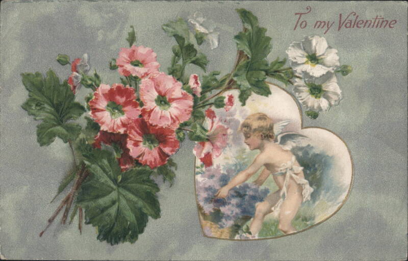 To my Valentine Cherub with Pink & White Flowers Cupid