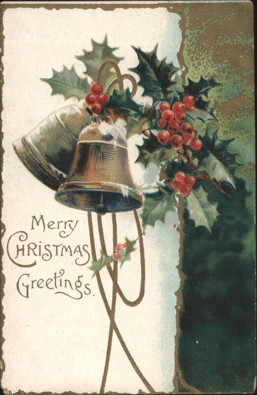 Merry Christmas Greetings with Bells and Holly
