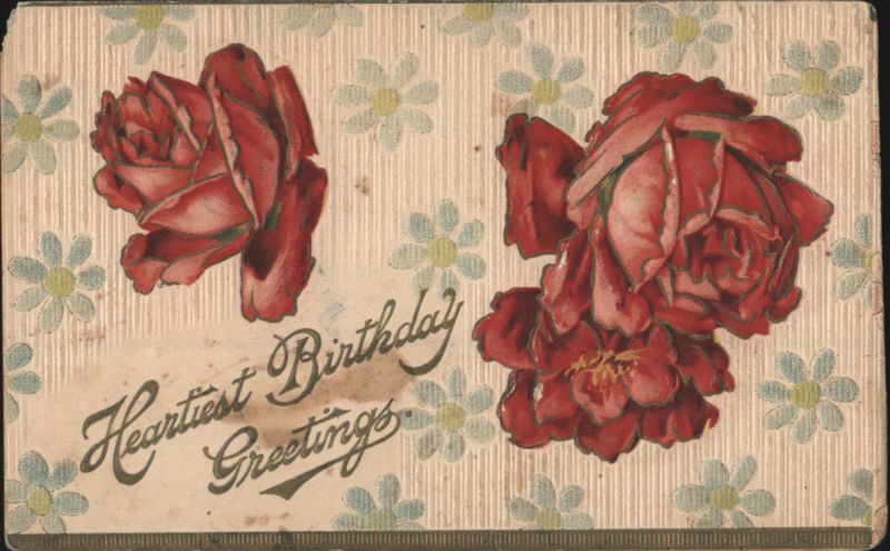 Heartiest Birthday Greetings with Red Roses and Blue Flowers