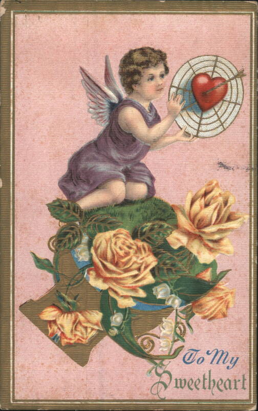Cherub with Bow & Arrow Aiming at Heart, Yellow Roses, To My Sweetheart