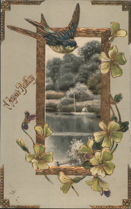 Bird and Floral Frame with Happy Birthday Greeting