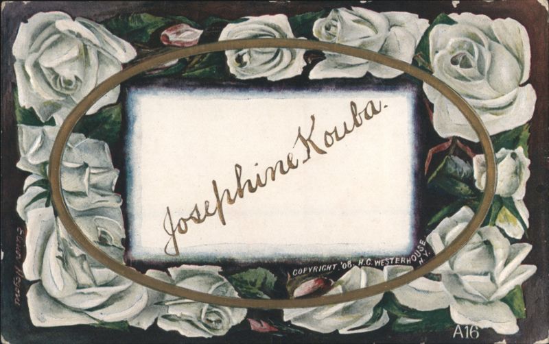 White Roses with Josephine Kouba Name Card Design, Garland Series