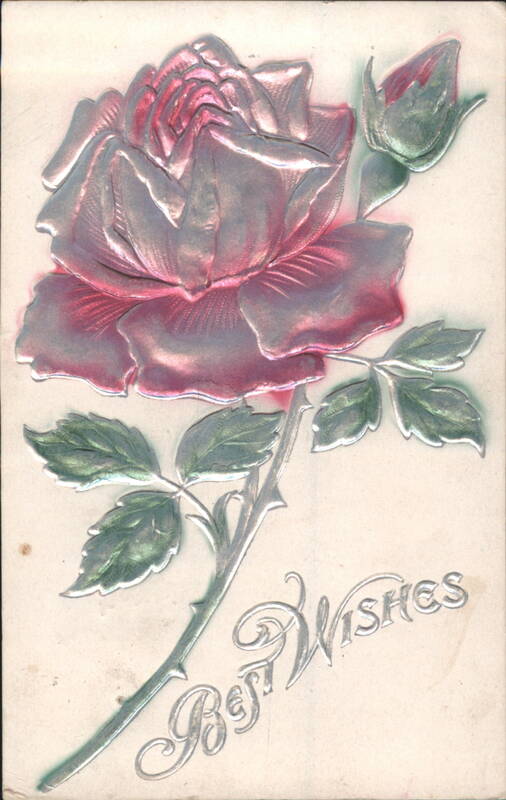Embossed Pink Rose with Best Wishes Greeting Flowers