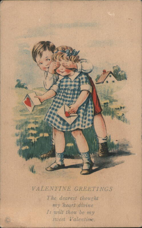 Boy Covering Girl's Eyes with Valentine Cards, Valentine Greetings Poem
