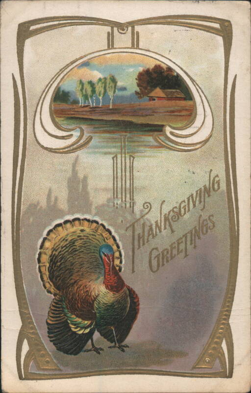 Thanksgiving Greetings Turkey Art Nouveau Design 1910