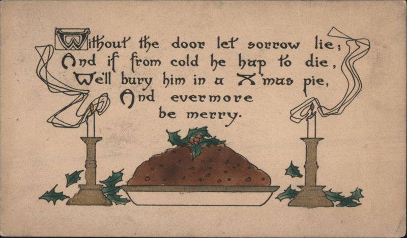 Christmas Pudding with Humorous Verse: 'We'll bury him in a X'mas pie'