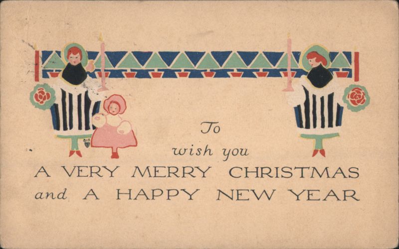 Angelic Figures with Candles & Child, Christmas & New Year Greetings