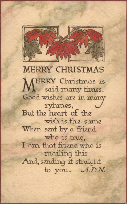 Merry Christmas Poem with Poinsettias, Art Nouveau Style