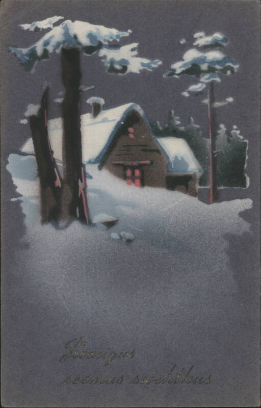 Snow-Covered Cabin in Winter with Christmas Wishes