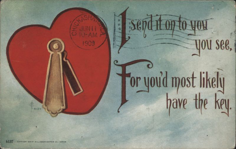 Red Heart with Key & Keyhole, Love Poem: 'I send it on to you, you see...'