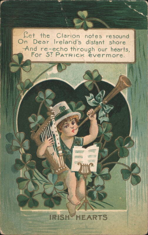 Irish Hearts St. Patrick's Day Child Musician with Harp & Horn