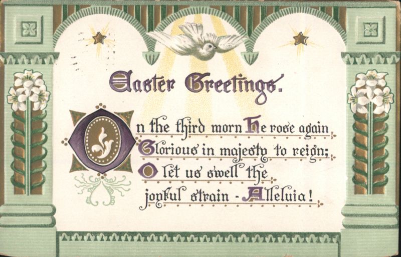 Easter Greetings with Dove, Stars, and Religious Poem