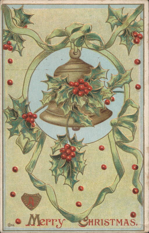 Merry Christmas Bells with Holly and Berries O. Goldie