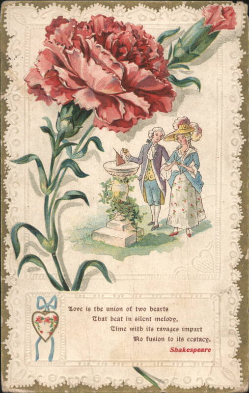 Red Carnation Flower with Couple by Sundial and Shakespeare Quote
