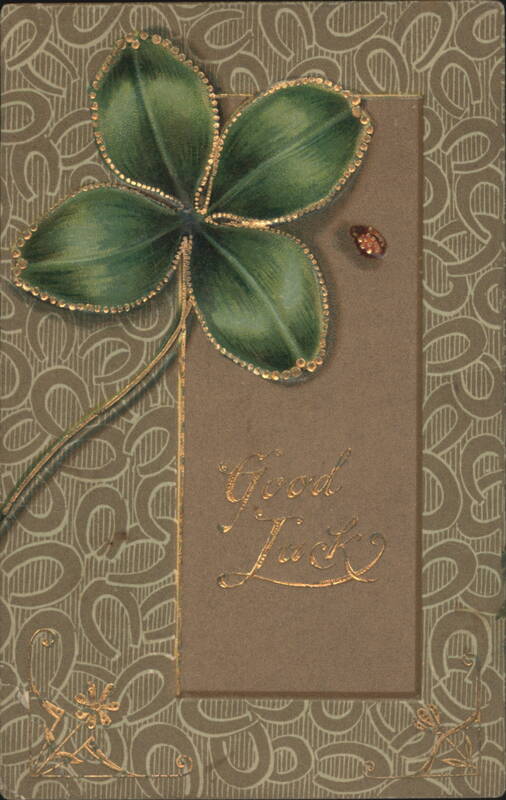 Good Luck Four-Leaf Clover with Ladybug and Gold Accents
