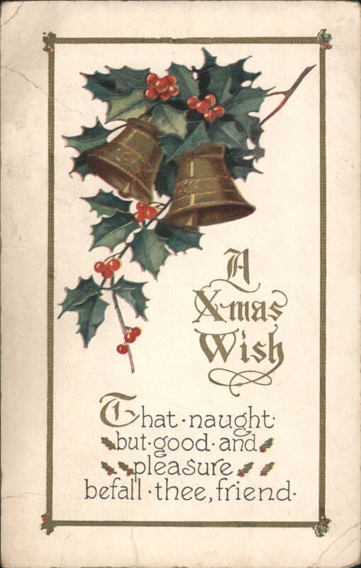 Christmas Bells & Holly with 'A Xmas Wish' Greeting