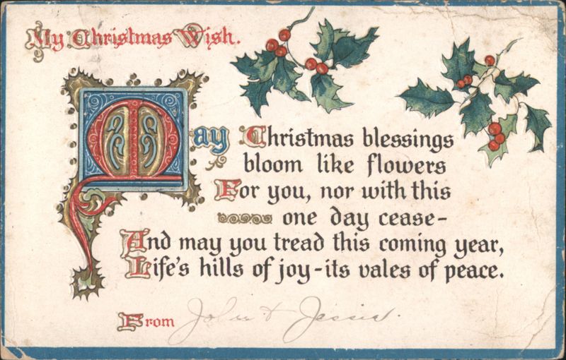 My Christmas Wish with Holly & Ornate Initial O