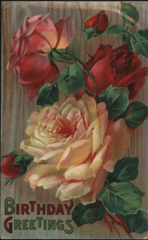 Birthday Greetings with Red and Yellow Roses