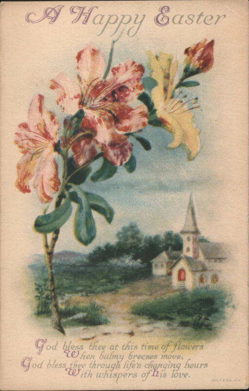 A Happy Easter with Colorful Azaleas and Rural Church