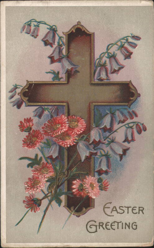 Easter Greeting with Cross and Flowers Crosses