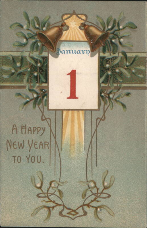 January 1st New Year's Greeting with Mistletoe and Bells