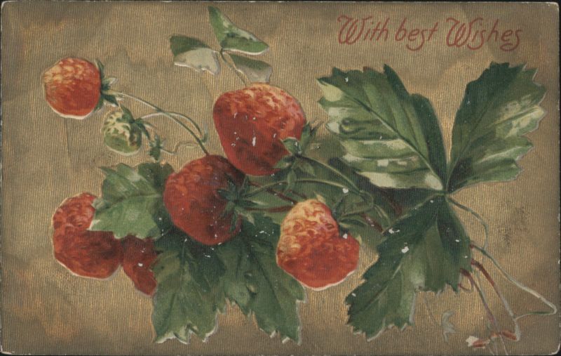 With Best Wishes Strawberries and Leaves Fruit