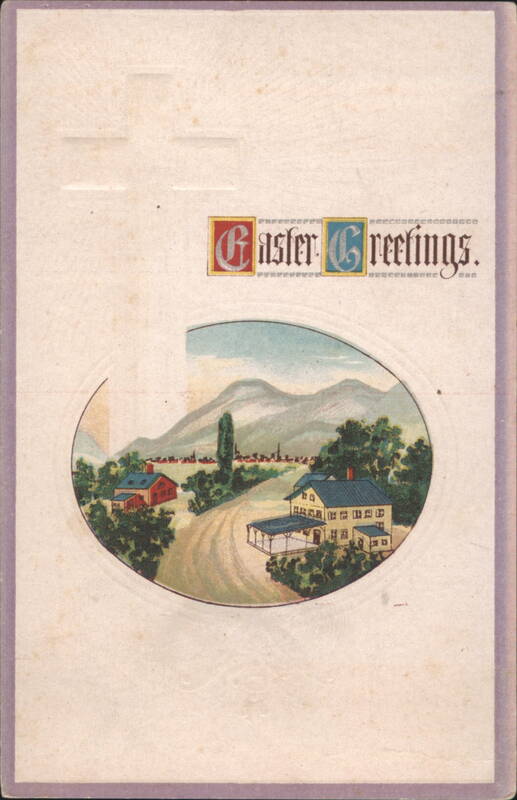 Easter Greetings Village Landscape with Houses and Winding Road