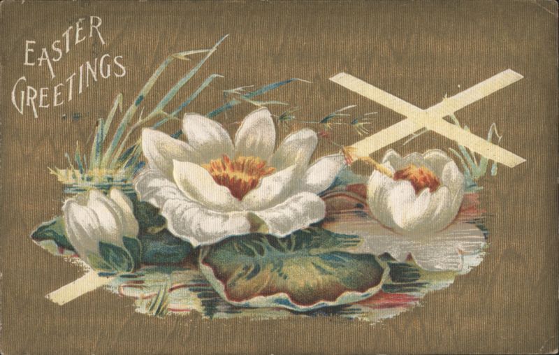 Easter Greetings with Water Lilies Illustration Flowers