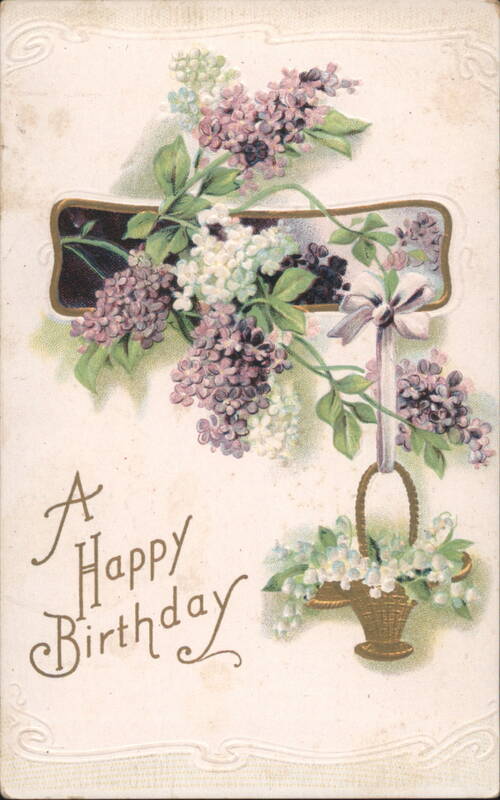Happy Birthday Lilacs & Lily of the Valley Flowers Greeting Card
