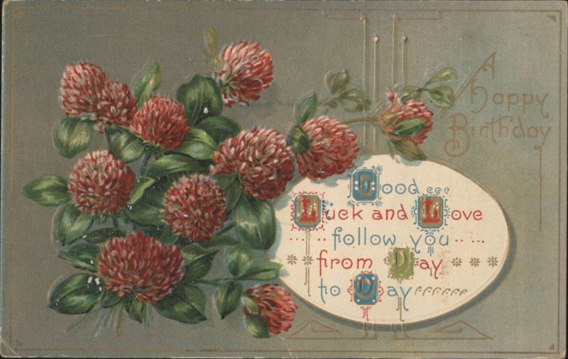 Happy Birthday Red Clover Bouquet with Good Luck and Love Message