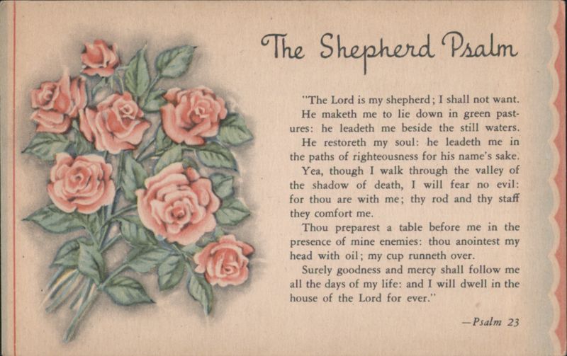 The Shepherd Psalm, Psalm 23 with Pink Roses Religious