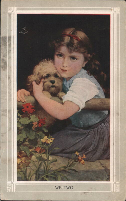 Young Girl and Dog 'WE TWO' with Flowers Children