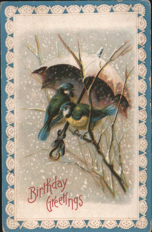 Birthday Greetings: Two Winter Birds on Snowy Branch